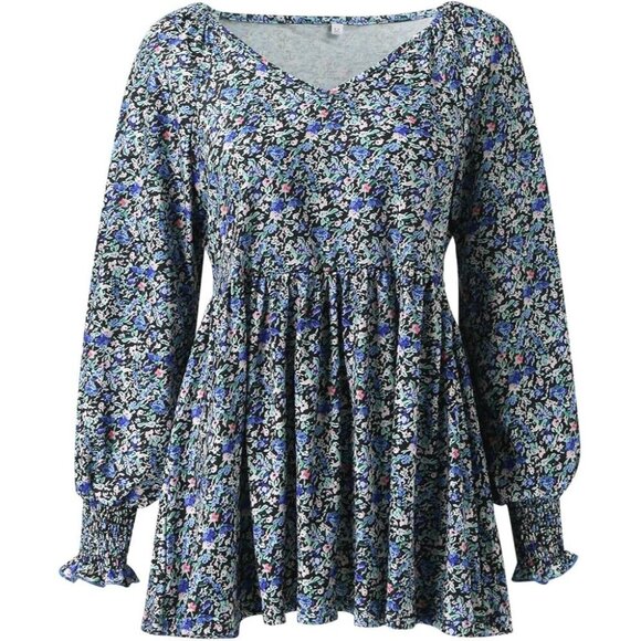 Floral Print Long Sleeve Blouse With Elastic Cuffs & Flowy Hemline, size XL, NWT - Picture 1 of 8